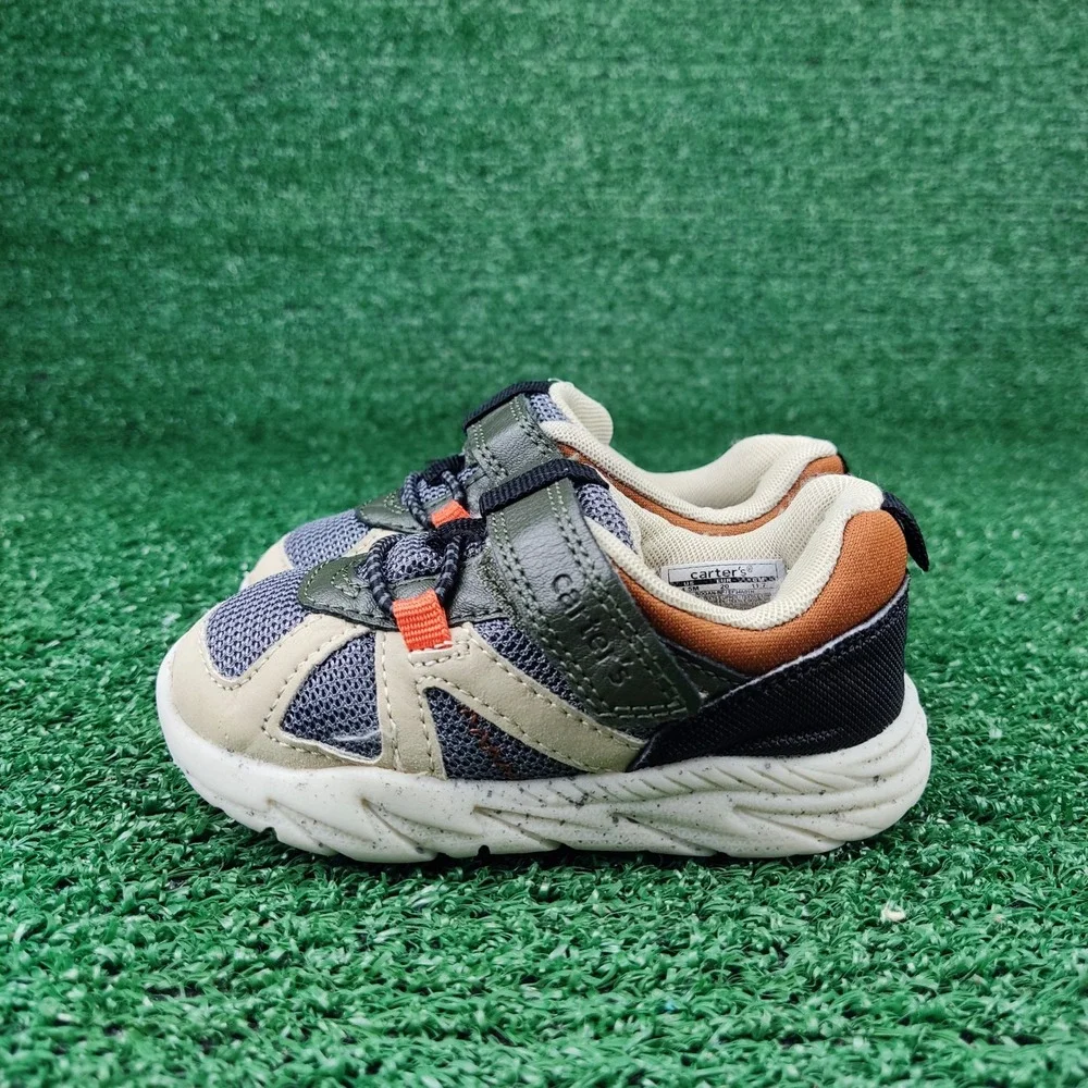 Carter's Sneakers‎ Kids 4.5M Tan Rogan-BP Athletic Hook Loop Mesh Speckled Sole